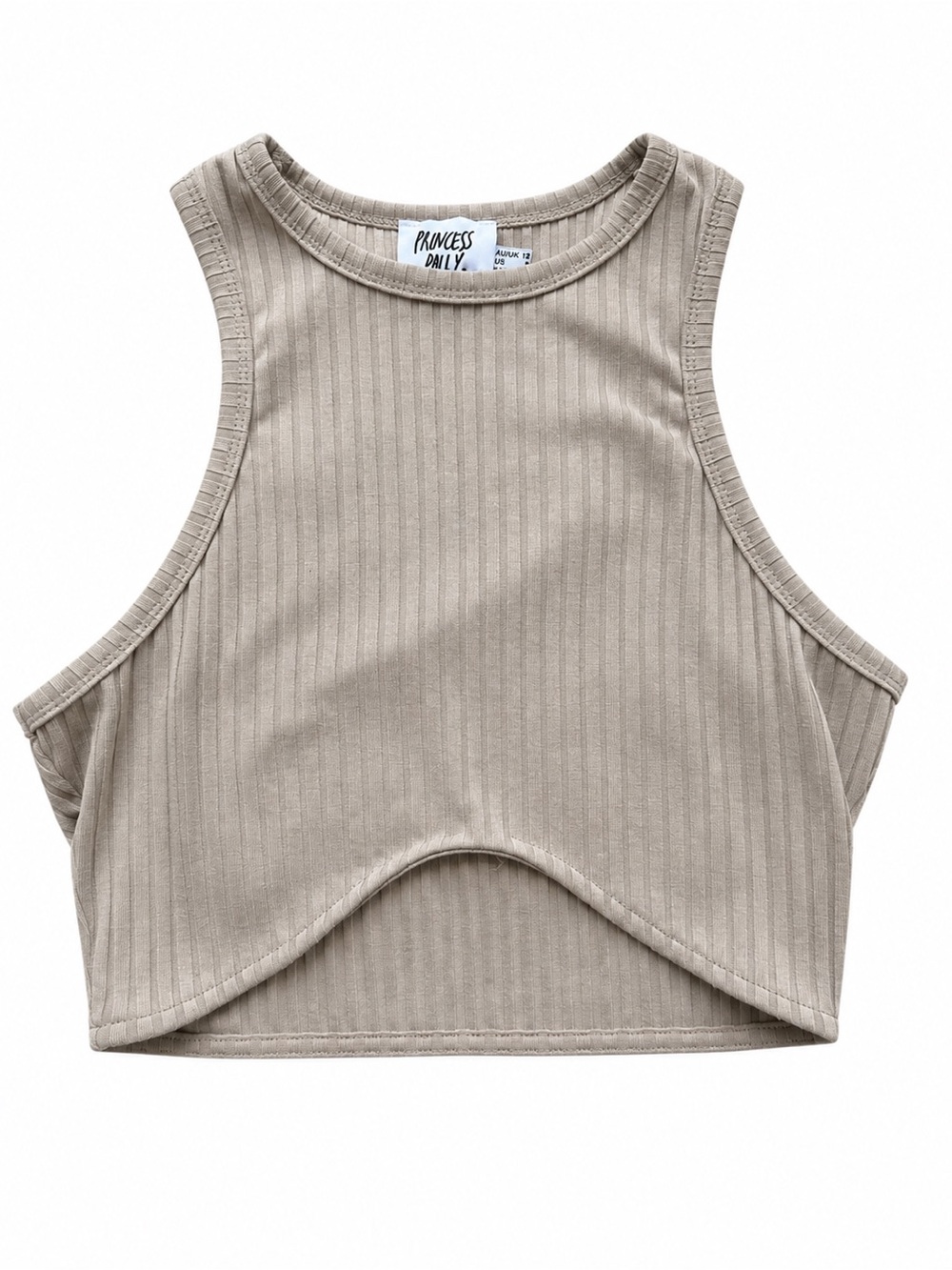 Princess Polly Ribbed Crop Tank Top in Taupe
